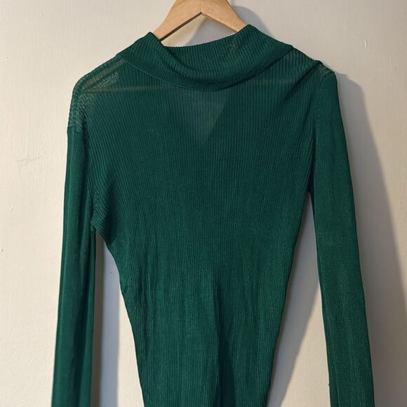 Free‎ People Green Ribbed Button Front Collared Long Sleeve Top XS - Picture 5 of 9